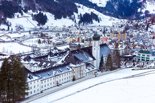 Snowy village in the mountains Engelberg Ski city